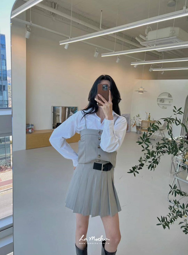 腰帶設計百褶短裙